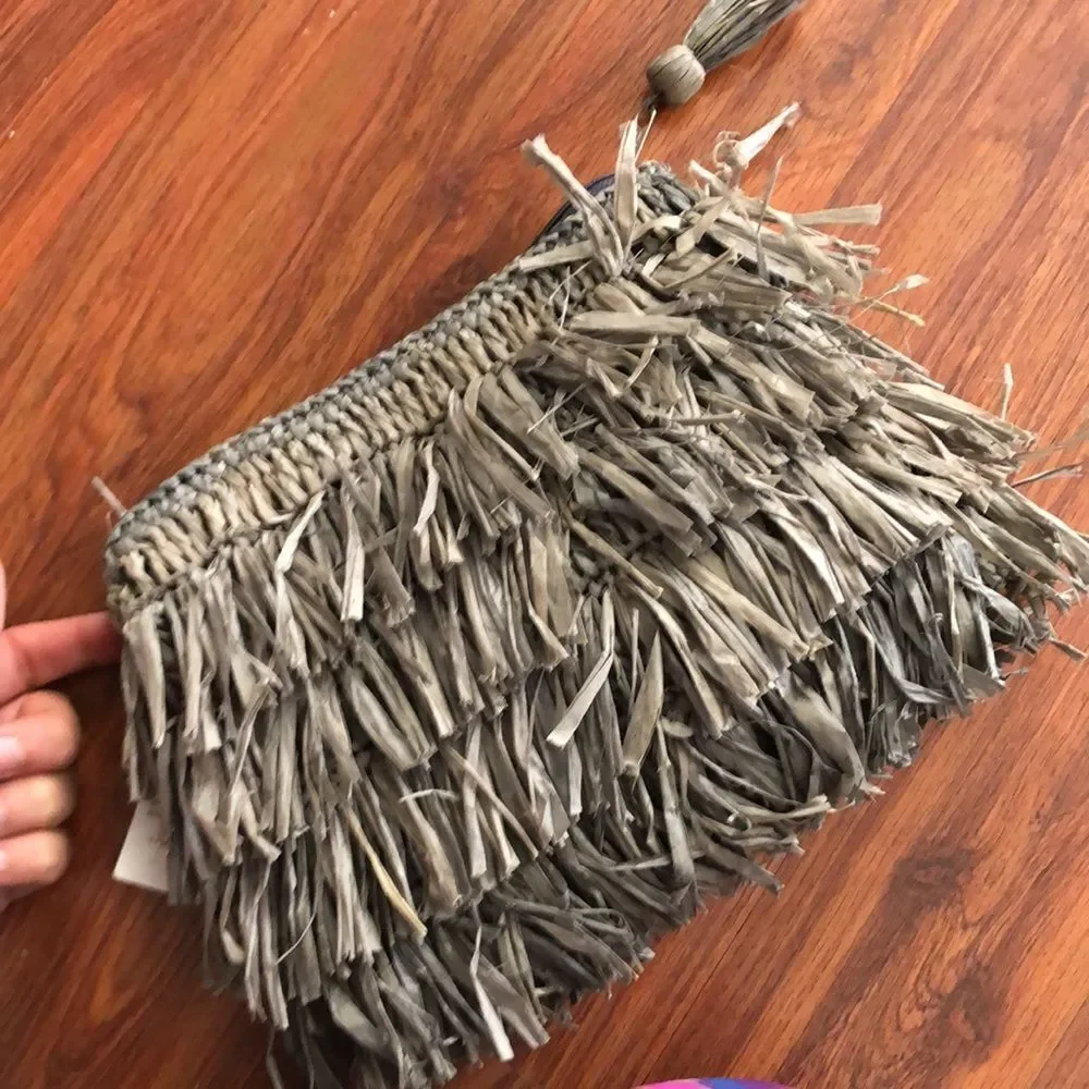 NWT She Bobo Madagascar raffia clutch.